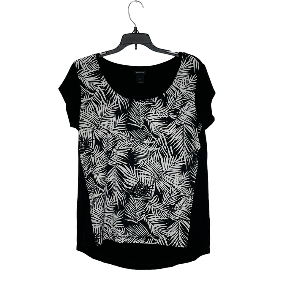 Ann Taylor Top Blouse Size Small Black White Floral Pattern Stretch Womens